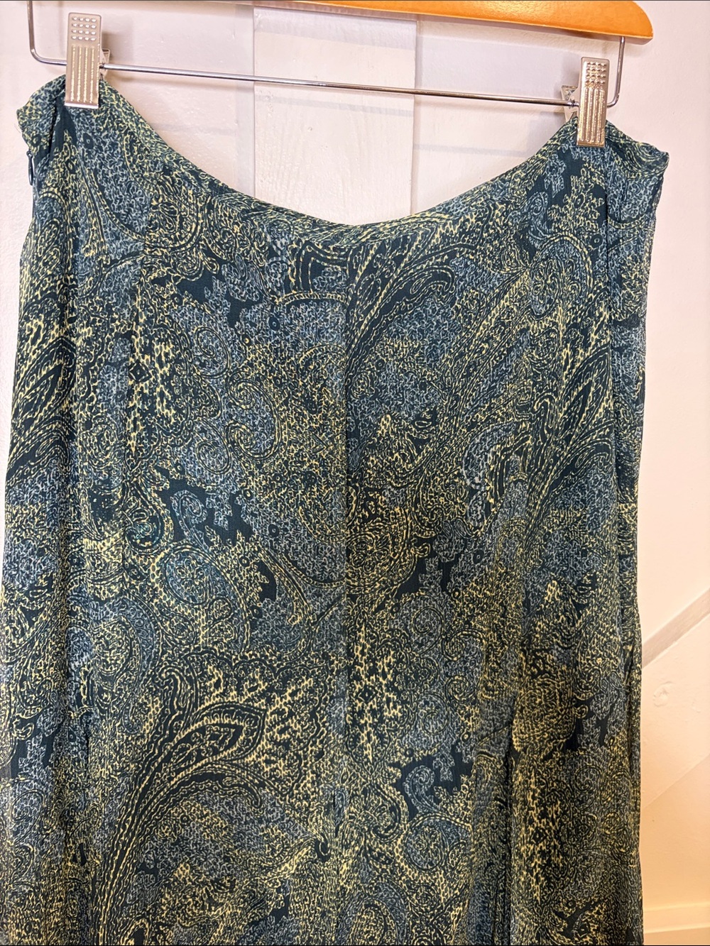 Jones New York 100% Silk Paisley Maxi Skirt Size 12 Blue Green Boho Flowy Lined - Picture 6 of 13